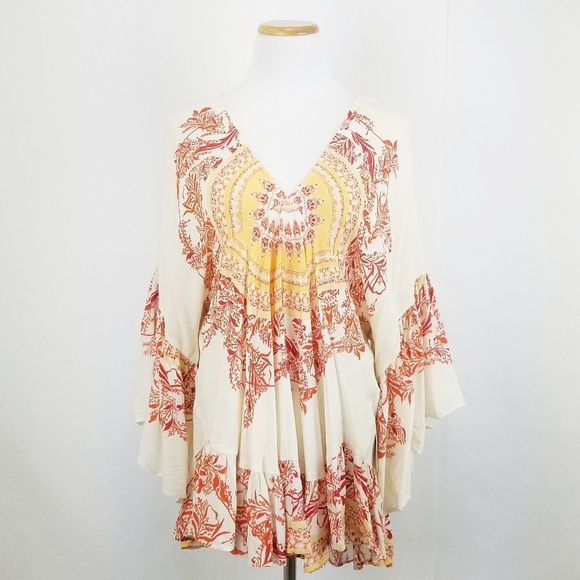 Free People Sunset Dreams Ruffle Top in Sand - Size Small - Picture 2 of 7